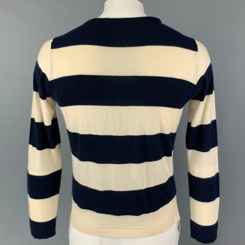 RALPH LAUREN Size M Navy Cream Stripe Cashmere Crew-Neck Pullover