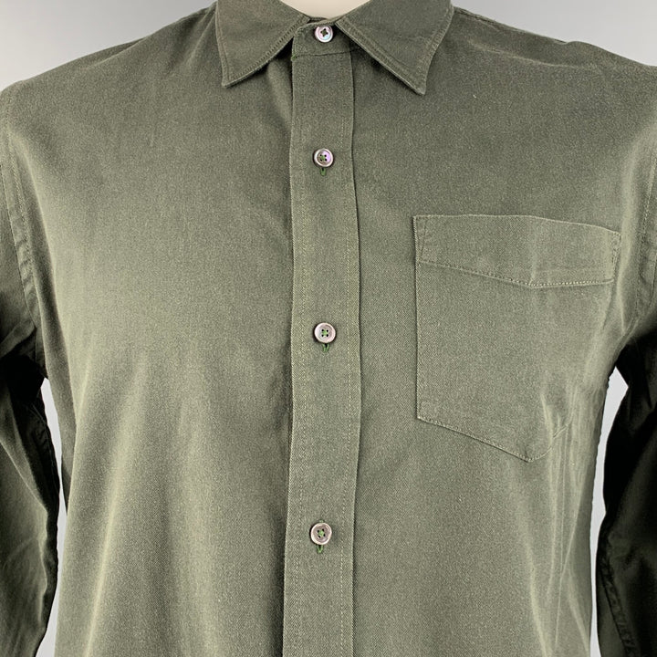 BUCK MASON Size L Green Cotton / Rayon Long Sleeve Shirt