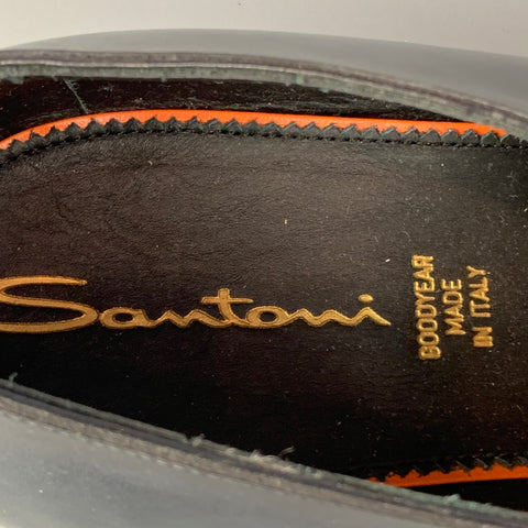 SANTONI Size 11.5 Charcoal Antique Leather Monk Strap Loafers