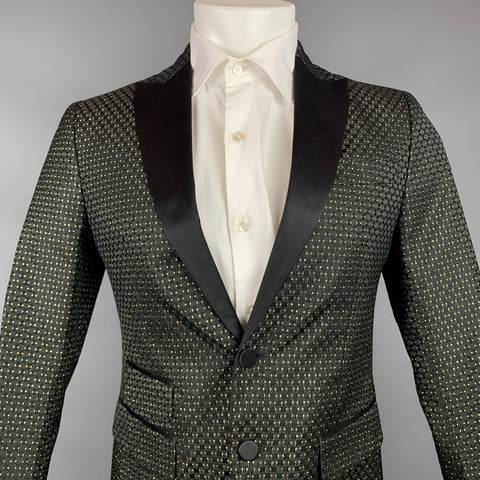 DSQUARED2 Size 38 Black & Gold Brocade Polyester Blend Peak Lapel Sport Coat