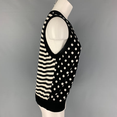MARC JACOBS Size L Black White Cotton Blend Polka Dot Crew-Neck Vest