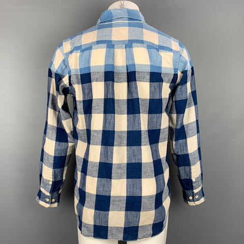 TS (S) Size M Blue & Cream Checkered Cotton / Linen Long Sleeve Shirt