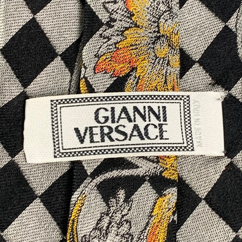 GIANNI VERSACE Black Silver Gold Baroque Silk Tie