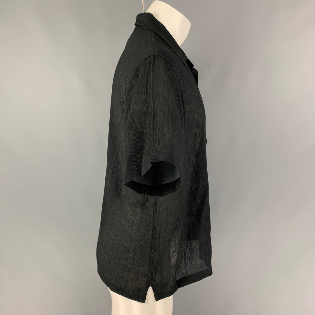 E'TALON by STEVE CANAR Size S Black Rayon Nylon Short Sleeve Shirt