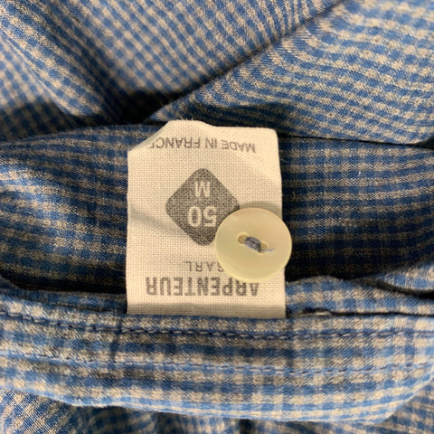 ARPENTEUR Size M Blue Grey Checkered Cotton Pull On Long Sleeve Shirt