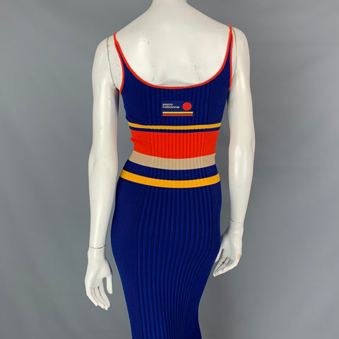 PACO RABANNE Size XS Multi-Color Striped Ribbed Cotton Blend Midi Dress