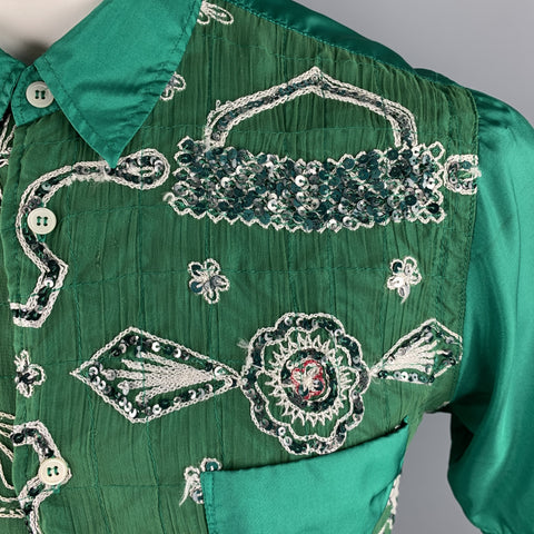 JUNYA WATANABE MAN Size L Emerald Green Embroidered Short Sleeve Shirt
