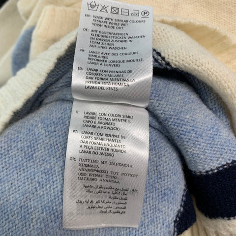 GANT Size M Blue Cream Color Block Wool Crew-Neck Sweater