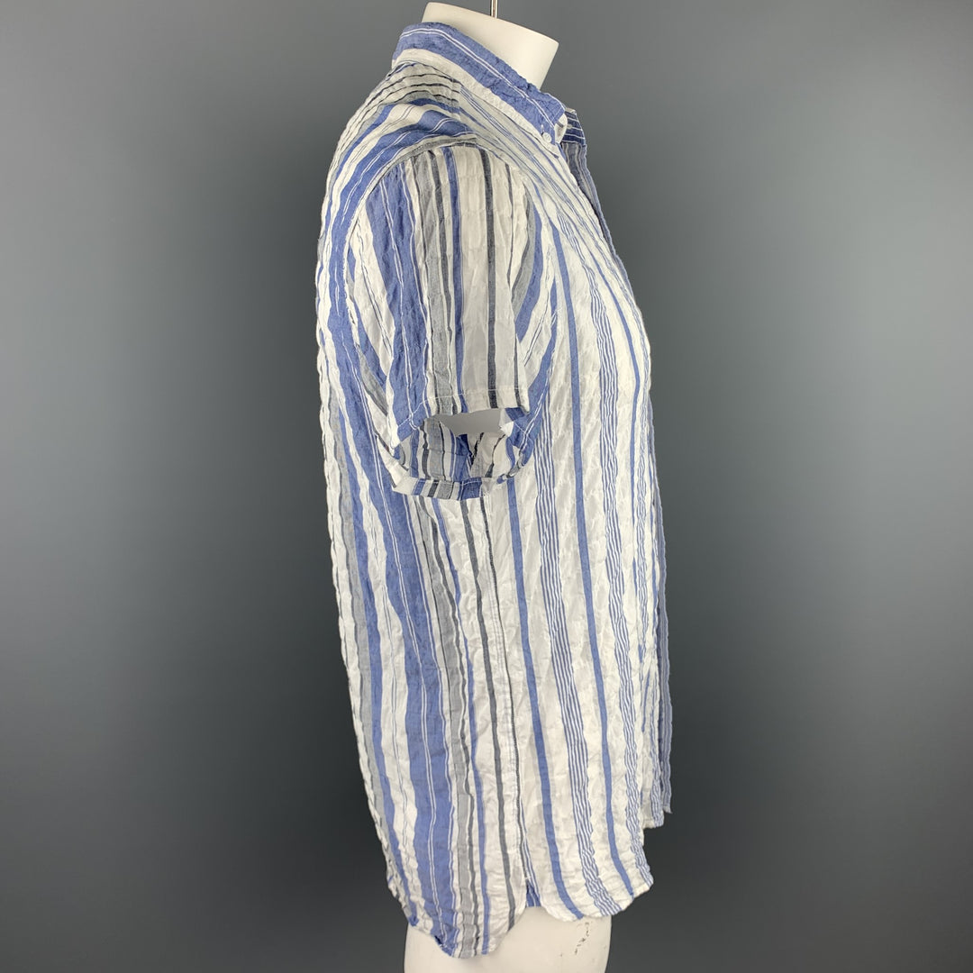 08SIRCUS Size L White & Blue Stripe Cotton Button Up Long Sleeve Shirt