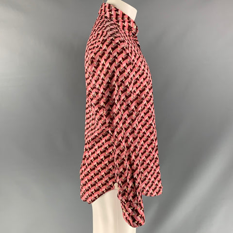TINTORIA MATTEI Size M Pink Burgundy &  Print Cotton Button Up Long Sleeve Shirt