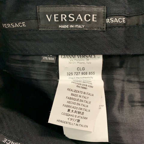 VERSACE Size 32 Navy Blue & White Plaid Wool Zip Fly Dress Pants