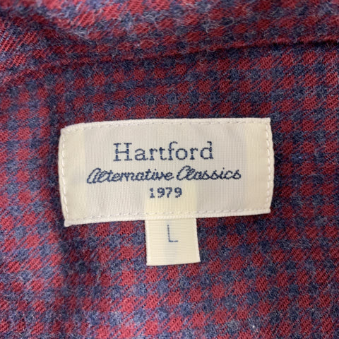 HARTFORD Size L Burgundy & Navy Plaid Cotton Button Up Long Sleeve Shirt