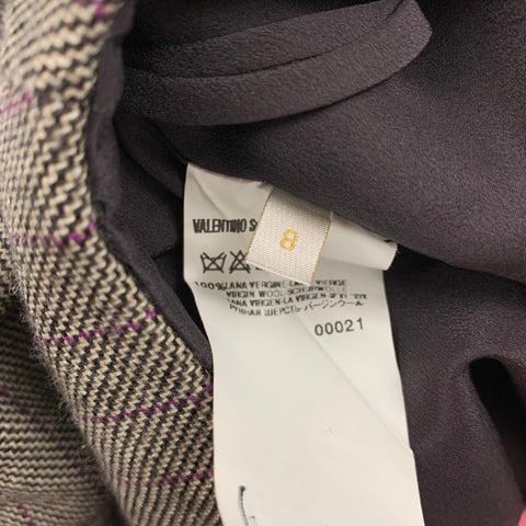 VALENTINO Size 6 Brown White Purple Virgin Wool Stripe Single Button Skirt Suit