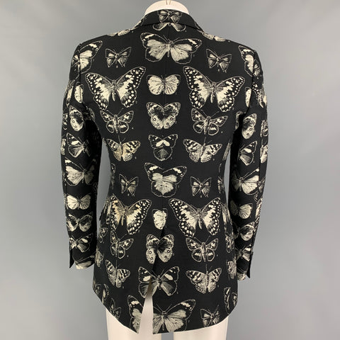 ALEXANDER MCQUEEN FW 16 Size 40 Black Grey Beige Butterfly Print Wool Blend Sport Coat