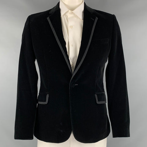 TED BAKER Taille 42 Manteau de sport à revers cranté en coton velours noir