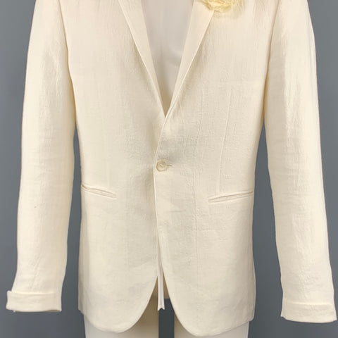 JOHN VARVATOS Chest Size 36 Solid Cream Linen / Ramie Notch Lapel Sport Coat
