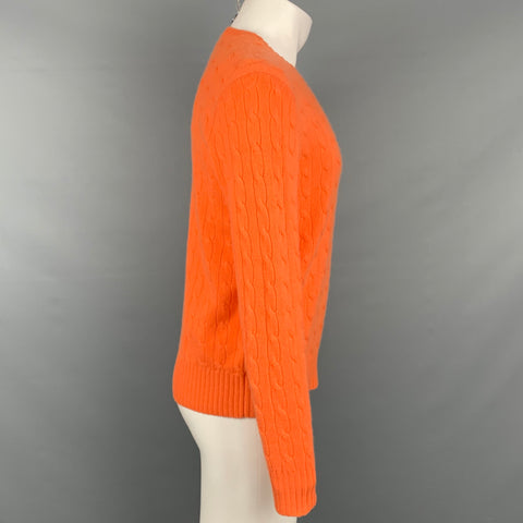 POLO by RALPH LAUREN Size M Orange Cable Knit Cashmere Crew-Neck Sweater