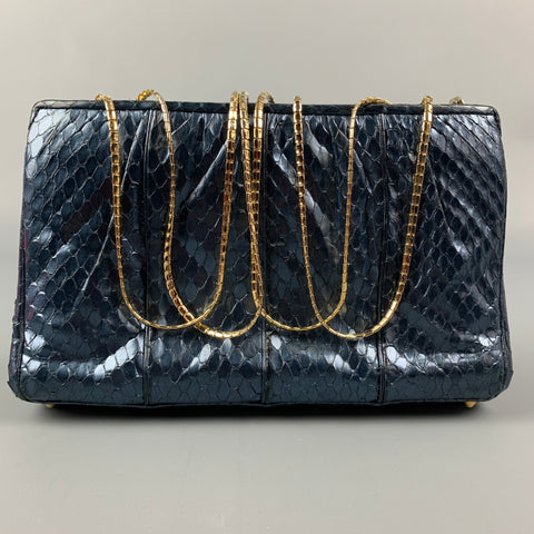 Vintage JUDITH LEIBER Navy & Gold Snake Skin Evening Handbag