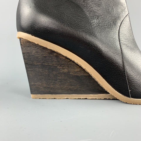 ELLEN VERBEEK Taille 8,5 Bottines à semelle compensée en cuir noir, caoutchouc et bois