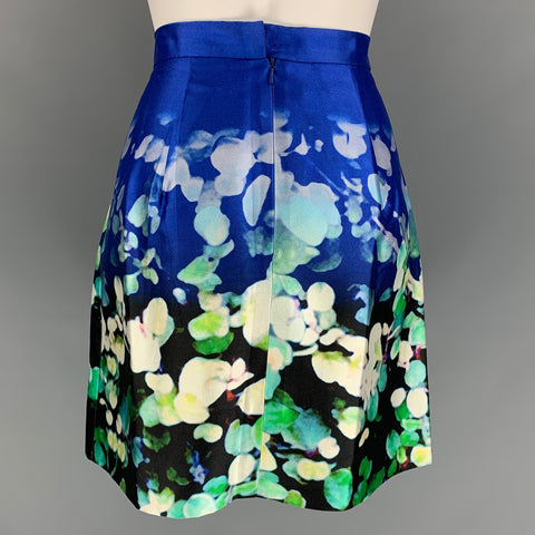 OSCAR DE LA RENTA 2012 Taille 4 Jupe abstraite en soie / coton multicolore