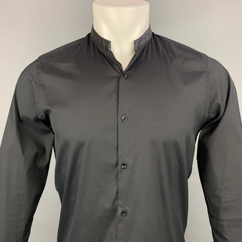 THE KOOPLES Size S Black Cotton Leather Nehru Collar Long Sleeve Shirt