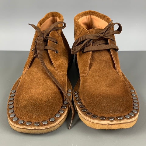 PRADA Size 11 Brown Studded Suede Chukka Boots