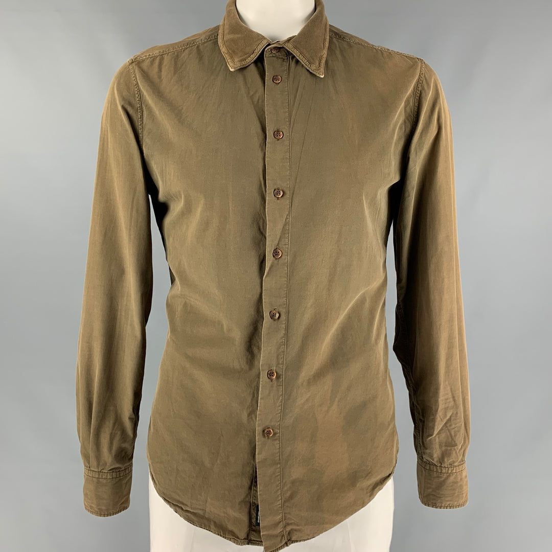 D&G by DOLCE & GABBANA Size L Brown Cotton Button Up Long Sleeve Shirt