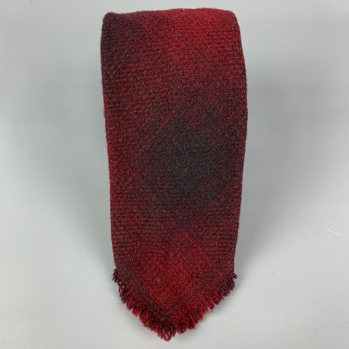 WOOLRICH Corbata de nailon y lana a cuadros en negro burdeos