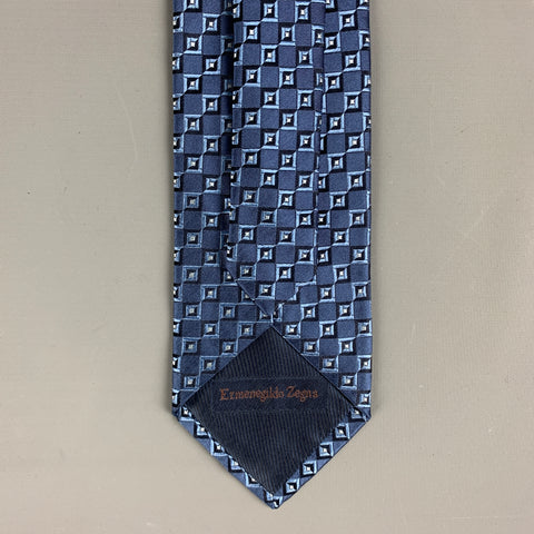 ERMENEGILDO ZEGNA Navy Blue Checkered Silk Tie