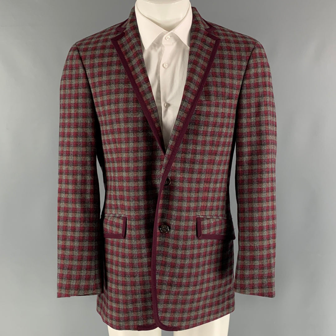 ETRO Taille 40 Manteau de sport à revers cranté en coton mélangé à carreaux gris bordeaux