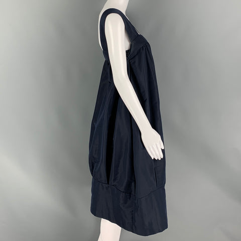 DRIES VAN NOTEN Size 12 Navy Silk Blend Bubble Hem Dress