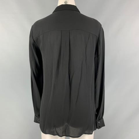 ESCADA Size M Black Lace Trim Silk Hidden Placket Shirt