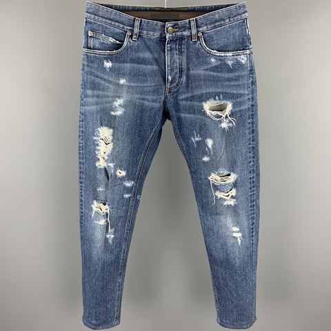 DOLCE & GABBANA Size 32 Indigo Distressed Denim Button Fly Jeans