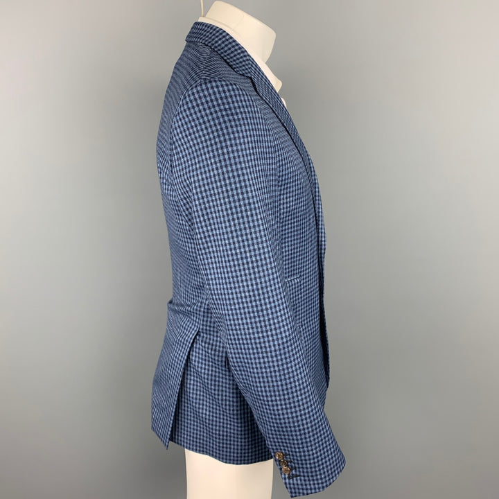 BRIONI Size 40 Navy & Blue Checkered Wool Notch Lapel Custom Sport Coat