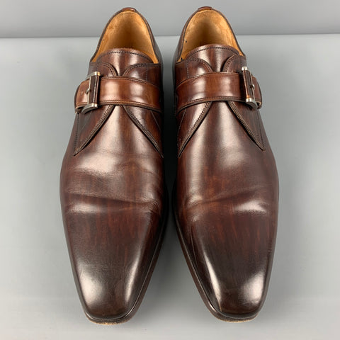 MAGNANNI Zapatos con cordones y correa tipo monje de cuero bruñido marrón talla 10
