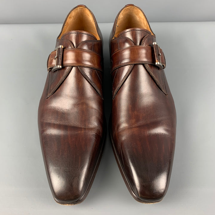 MAGNANNI Zapatos con cordones y correa tipo monje de cuero bruñido marrón talla 10