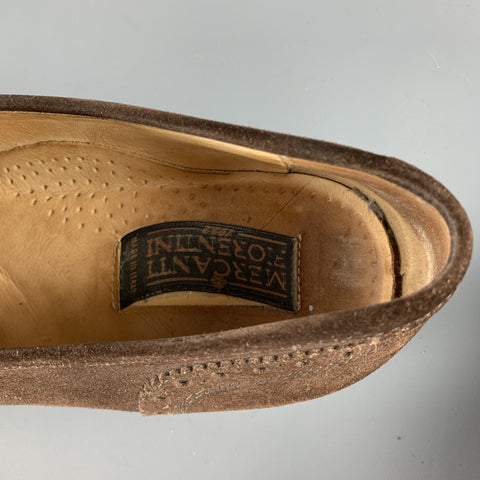 MERCANTI FIORENTINI Size 12 Brown Perforated Suede Wingtip Loafers