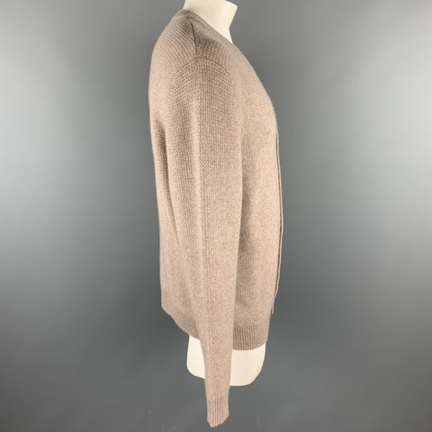NEIMAN MARCUS Size XXL Oatmeal Textured Cashmere Buttoned Cardigan