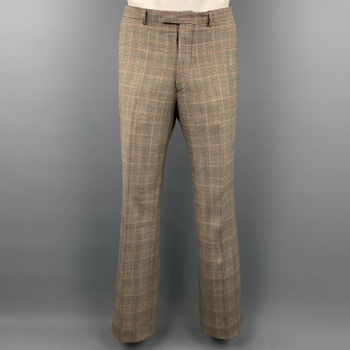 PENNESI 40 Regular Brown Glenplaid Wool Blend Peak Lapel Suit