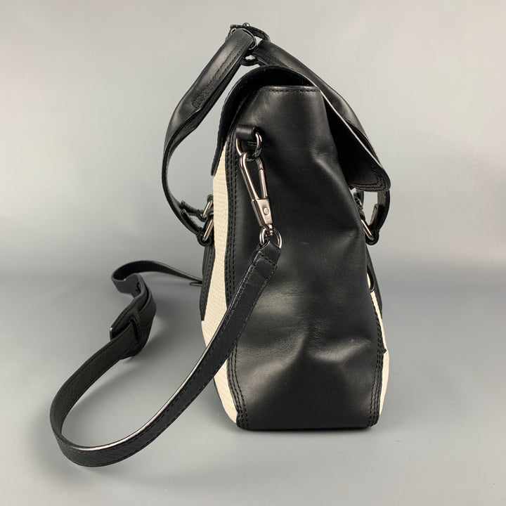 3.1 PHILLIP LIM Black & White Textured Embossed Leather Cross Body Pashli Medium Satchel Handbag