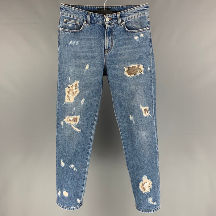 VERSUS by GIANNI VERSACE Size 27 Indigo Distressed Denim Zip Fly Jeans