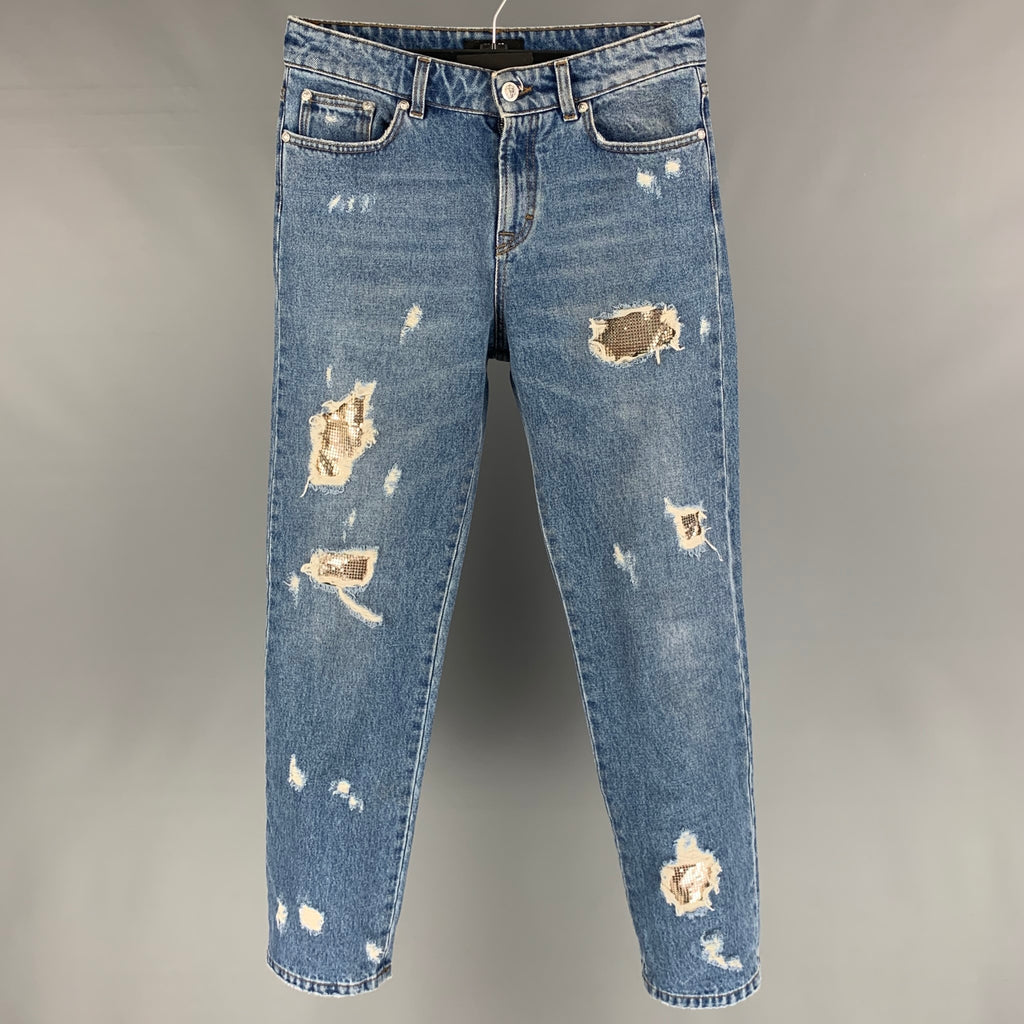 VERSUS by GIANNI VERSACE Size 27 Indigo Distressed Denim Zip Fly