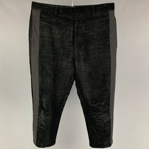 RICK OWENS FW 19 Larry Size 40 Black Velvet Cotton Linen Cropped Pants