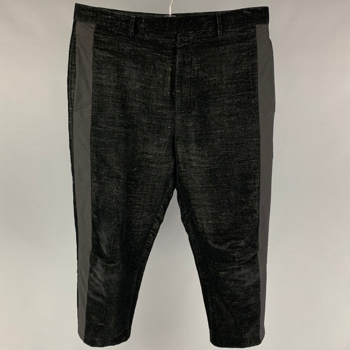 RICK OWENS FW 19 Larry Size 40 Black Velvet Cotton Linen Cropped Pants