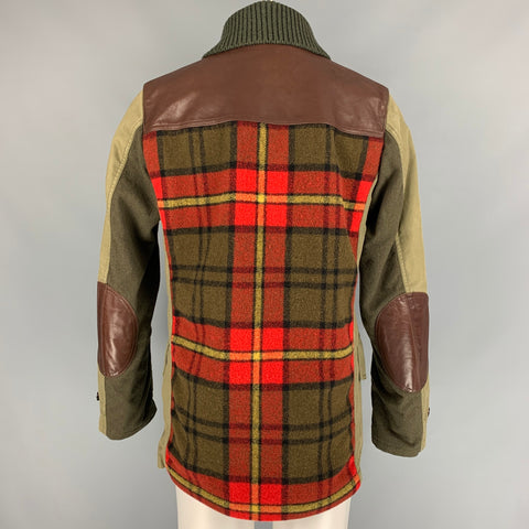 JUNYA WATANABE Size L Olive Mixed Materials Cotton / Hemp Double Breasted Coat