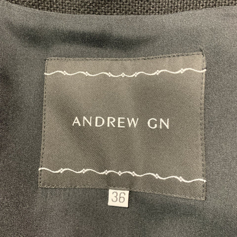 ANDREW GN Size 4 Black Linen Fringe Hidden Snaps Jacket