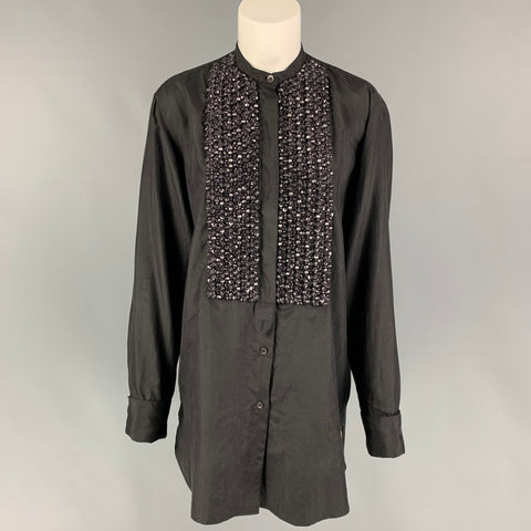 DRIES VAN NOTAN Talla S Camisa con botones de seda con cuentas negra