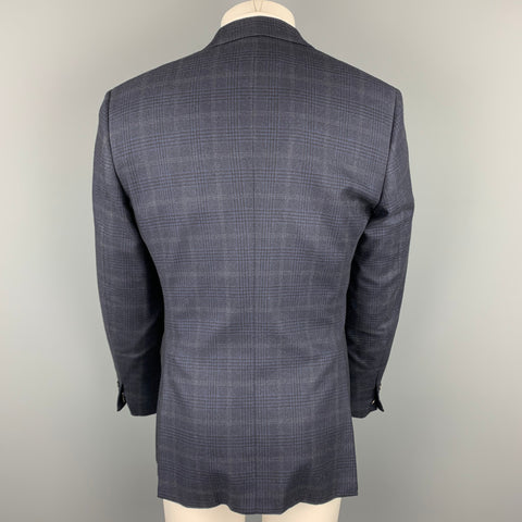 BRIONI Size 39 Navy Plaid Silk / Wool Notch Lapel Custom Sport Coat