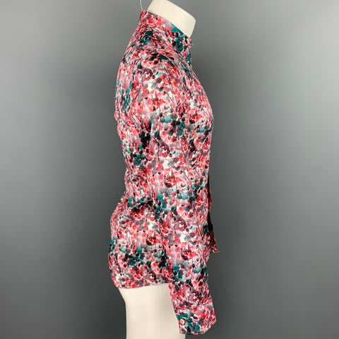 TWEEN Jeonce Size XS Red & Green Floral Cotton Slim Fit Long Sleeve Shirt