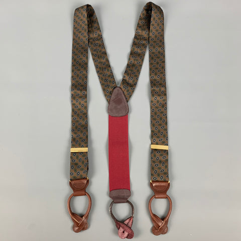 TRAFALGAR Brown Navy Abstract Floral Silk Leather Suspenders